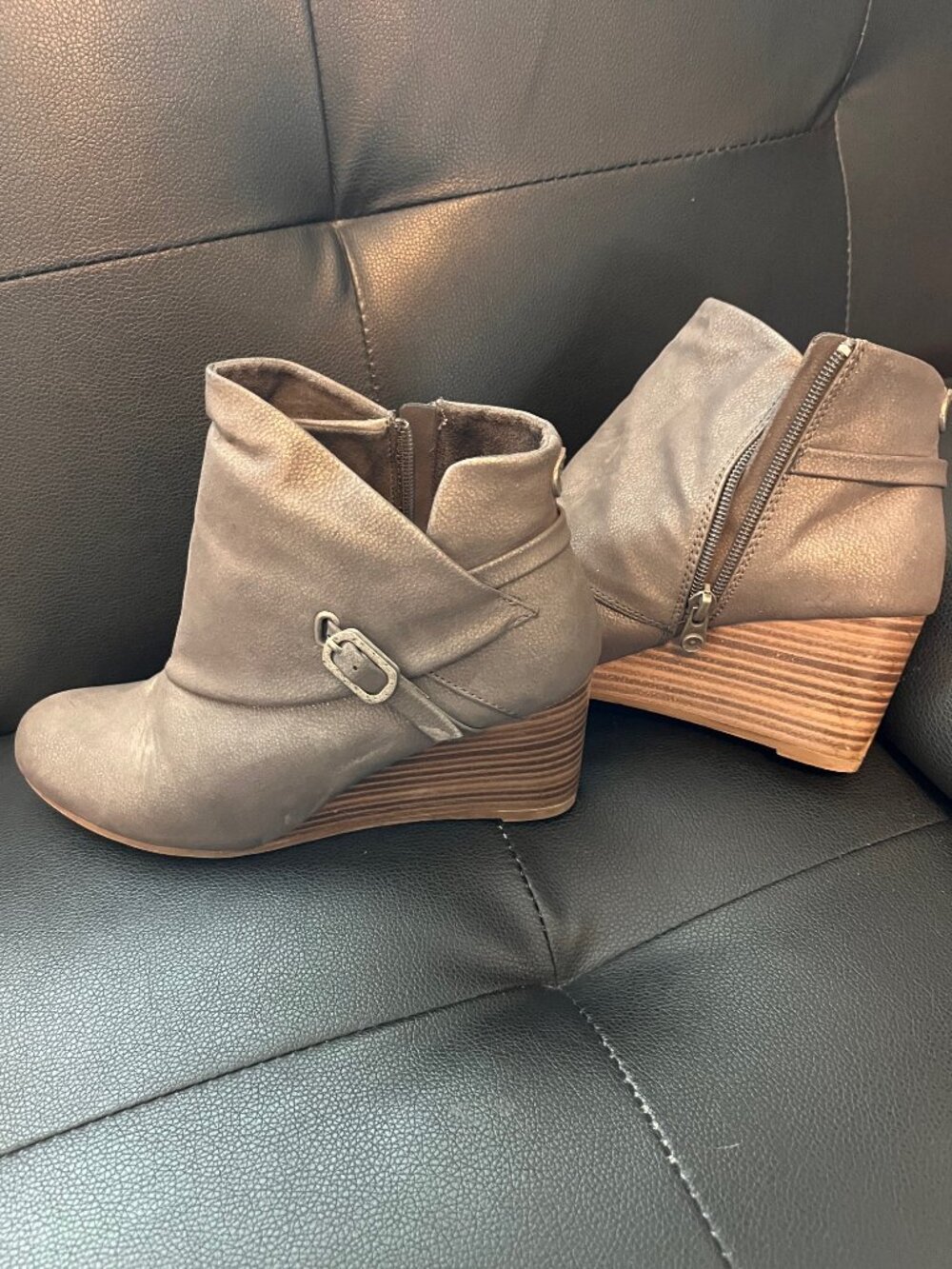Grey Ankle Boots with Wedge Heel